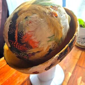 1960's Breton Style Angel Designs Feathered Hat Felted Wool Vintage Indie